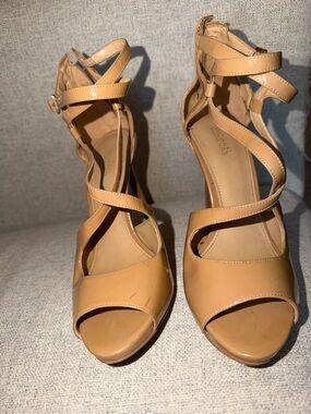 Michael Kors Camel Strappy Open-Toe Heels